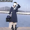 65cm lguette JK Uniform Sets Japanese Women girls uniform dark blue Short/lg Sleeve School Uniforms Sailor Pleated Skirt o6QE#