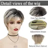 Nxy Vhair Wigs Gnimegil Synthetic Ombre Blonde Wig with Bangs Pixie Cuts Short for Women Dark Roots Natural Hair Female Cosplay Mommy 240330