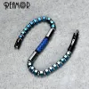 Bracelets Reamor Luxury Blue Ematel Craft en acier inoxydable Connecteur Bracelets Men Femmes Bleu Bleu Hématite avec un fermoir détachable bijoux