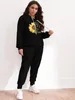finjani Plus Size Women Suit Set Sunfr & Slogan Graphic Drawstring Thermal Lined Hoodie Casual Clothing For Autumn New c8GN#