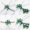 Table Cloth 4Pcs St Patrick's Day Napkin Rings Rhinestone Shamrock Alloy Serviette Buckles Holder