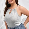 Plus Size Sexy Hater Neck Verão Casual Top Mulheres Tie Detalhe Keyhole Frt Work Office Tank Feminino Tamanho Grande Street Beach Cami p1LK #