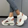 Sapatos de vestido 2024 sola grossa de malha moda estilo esportes cunhas sandálias grandes mulheres deslizamento em conforto casual clássico