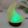 Nocne światła USB Światło Księżyc Kształt Lampa nocna Zmiana Kolor ILUMINIING LED Faux Crystal Salt z drewnianą podstawą wystroju domu