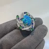 Cluster-Ringe 925 versilberter Goldring High Carbon Diamond Imitation Opal/Xie Family Universe Star Series/Flower Interstellar Galaxy Opal