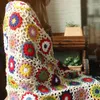 Blankets Boho Vintage Handmade Crochet Sofa Throw Blanket Colorful Geometric Flower Sweater Style Table Mat Couch Bed Cover Decor