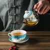 تدعى Teaware Tea Tea لمجموعة واحدة من العظم الناعم China Teapot Teaup Courser مع الطيور الصحن ومربع هدايا تصميم الزهور
