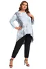 plus Size Elegant Lg Sleeve Hi Low Grey Tie Dye Tunic Tops Women Spring Autumn Lg Flare Swing Blouse Shirt Large Size 8XL W4og#