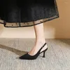 Kleidschuhe Kleine Größe 31-43 High Heels Damen Stiletto Heel Frühling und Sommer Großer Rücken Leere Slingbacks Schwarz