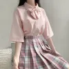 Japanse Jk Uniform Top Student Meisjes Shirt Vrouwen Roze Blouse Koreaanse Hoge Schooluniformen Korte Mouw Wit/Zwart/Groen/Blauw D8bo #