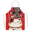 女性のための日本のスタイルコットリネン漫画猫家庭用クリーニングキッチンベーキングレストランオイルプルーフAPRS i3qr＃
