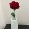 Decorative Flowers Crochet Bouquet Handmade Knitted Red Rose Flower Artificial-Fake Wedding Party Home Decoration Durable