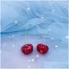 Cuelga los pendientes de la lámpara coreano lindo claro resina cereza para las mujeres color oro plateado fruta gota declaración joyería brincos entrega dhbni