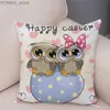 Kussen 45x45 cm Leuke Cartoon Uil Print Polyester case Slaapkamer paar Kamer Home decor Knuffel sofa autostoel kussenhoes Y240401