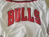 Pantaloncini da uomo''Chicago''Bulls'' Pantaloncini da basket retrò in rete ricamati casual atletici da palestra, bianchi 001