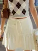Skirts Skorts Solid American Vintage Mini Skirt 2023 Summer Drawstring A-line High Waist Fold Short Faldas Sweet Cute Y2k Skirts Woman Clothes 240330