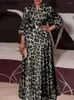 Casual Jurken Elegante Jurk Boheemse Vrouwen Luipaardprint VONDA 2024 Lange Lantaarn Mouw Losse V-hals Party Robe Femme