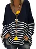 Plus Size Casual Top, Damen Plus Colorblock Stripe Print Lg Sleeve V Neck Top 51iv#