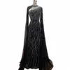 Serena Hill Sirena nera Elegante maniche a mantella In rilievo Abiti da sera di lusso Dres per le donne Arabe Party 2024 LA72112 22ug #