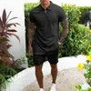 Vêtements d'été Hommes De Luxe Survêtement Ensemble Casual Manches Courtes Couleur Unie Polo ChemiseShorts Streetwear 2 Pièces Costume 2024 240320