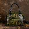 Johnature Geprägte Muscheltasche Damen 2024 Neue Vintage Echtes Leder Fr Handtasche Vielseitige Rindsleder Umhängetaschen o7wC #