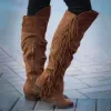 Boots Xpay Fashion Boho Knee High Boot Ethnic Women Tassel Fringe Faux Suede Leather Hight Boots Woman Girl Flat Boots 3543