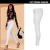 Jeans pour femmes Blanc Faux Cuir Denim Leggings Patchwork Multi Zipper Moto Pantalon Femme