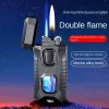 Unusual Cigarette Cigar Lighters Visible Gas Torch Lighter Metal Portable Windproof Butane Gas Lighter Two Types of Flames