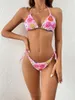 Women's Swimwear Cute Designer Bikini Set 2024 Women Halter Pink Cartoon Print Skirt 3 Piece Swimsuit Beach Bathing Suit Cover Up Micro