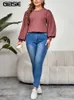 Gibsie Plus Size Solid Waffle Knit Keyhole Back Camicetta Donna Autunno Fi Allentato Lanterna Lg Manica O-Collo Camicette casual Top C1oJ #