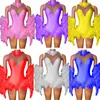 bright Color Rhinestes Bodysuit Lace Gloves Women Sexy Pole Dance Outfit Drag Queen Costumes Stage Gogo Dancer Clothing XS7754 e5o8#