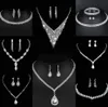 Värdebelt lab diamantsmycken Set Sterling Silver Wedding Halsbandörhängen för kvinnor Bridal Engagement Smyckesgåva Y4py#