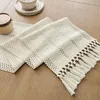 Macrame Style Boho Table Runner Ivory Table Runners for Farmhouse Woven Wedding Rustic Home Dining Table Decor 240328