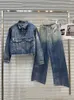 Kvinnors tvådelade byxor Lossa belagda tryckta denimjackor Gradient Blue Silver Straight Plated Jeans 2024 Summer Fashion 11xx8937