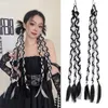 2PCS Long Synthetic Hair Chignon Tail With Rubber Ponytail Black Hairpiece Pony Braid Hair Ponytail Extensions Black Color For Women