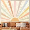 Tapices Boho Sun Tapiz Colgante de pared Retro 70s Abstracto Rayas Estética Amanecer Vintage para dormitorio Sala de estar