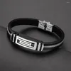 Armreif Mode Armband Hohle Geometrie Charme Männer Armband Schwarz Gerillte Ruder Silikon Mesh Link Eingefügt In Punk Männer