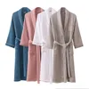 Peignoir Kimono en coton éponge gaufré, vêtements de maison, robe de chambre avec ceinture, manches longues, automne hiver, pyjama épais et doux