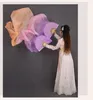 Popular Gradient-Color Belly Dance Real Silk Fan Veil Mulheres Multicolor Lg Fãs dobráveis para palco Performance Props Fan 1Pair g7OC #