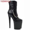 Dance Shoes Ladies 8 Inch Motorcycle Boots 18-20 Cm Chain Decor Platform Heels Party Stage Performance Ankle