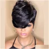 Lace Wigs Short Bob Wig Human Hair Pixie Cut For Black Women None Front With Bangs Layered Wavy Fl Hine Made 180Nsity Drop Delivery Pr Otkye