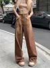 Dżinsy damskie Y2K Brown Vintage Hip Hop Denim Denim Pants Female Street Street Style Spodery Kobiety Ubrania wysokiej prostej nogi