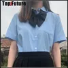 jk uniforms female students summer work clothes sharp collar round neck work clothes BLOUSE shirt BLUE lg short sleeve SHIRT W6Vl#