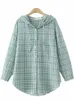 Camicia da donna taglie forti Estate Sottile Cott Plaid Top può essere utilizzato come giacca protettiva solare Cardigan con cappuccio manica lunga leggera u1HY #