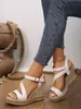 One word buckle lady slope heel platform sandal style strawwoven highheeled muffin Roman shoes European and n 240328