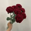 Decorative Flowers Crochet Bouquet Handmade Knitted Red Rose Flower Artificial-Fake Wedding Party Home Decoration Durable