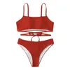 Maillots de bain pour femmes 2024 2 pièces maillot de bain couleur unie croix bikini ensemble rembourrage deux maillot de bain