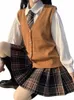 Koreańskie JK School Girl Mundur Women Winter Japońskie Kawaii Cosplay Mundur ciepły czarny tweed płaszcz i kamizelki sweter