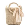 Sac d'été en paille à petit nœud pour femmes, sacs à bandoulière tissés carrés de plage à la mode, Mini sacs à main à poignée supérieure