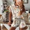 Ev Giyim 2024 Homewear Set Kısa Kollu Boya Pijamaları Gradyan Baskılı Kadın Kadın Tatlıları Kadın Loungewear